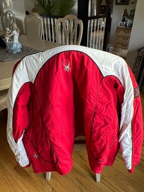 Spyder Red and White Insulated Ski Jacket with Spider Logo